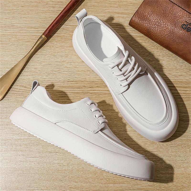 Men's White Sneakers Trendy Platform Casual Leather Shoes